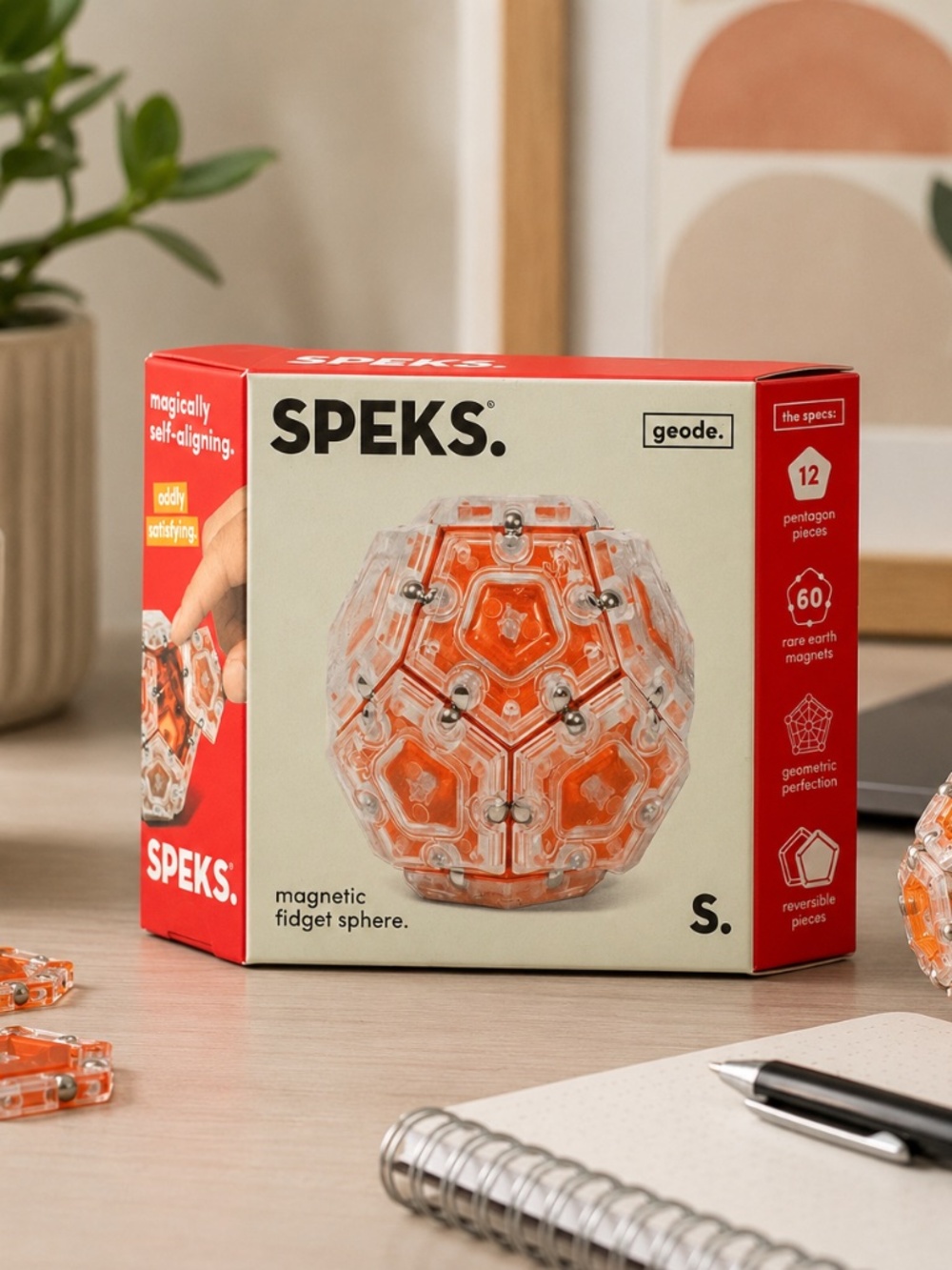 Speks Geode Magnetic Fidget Sphere 12-Piece Orange Pentagon Set in Box